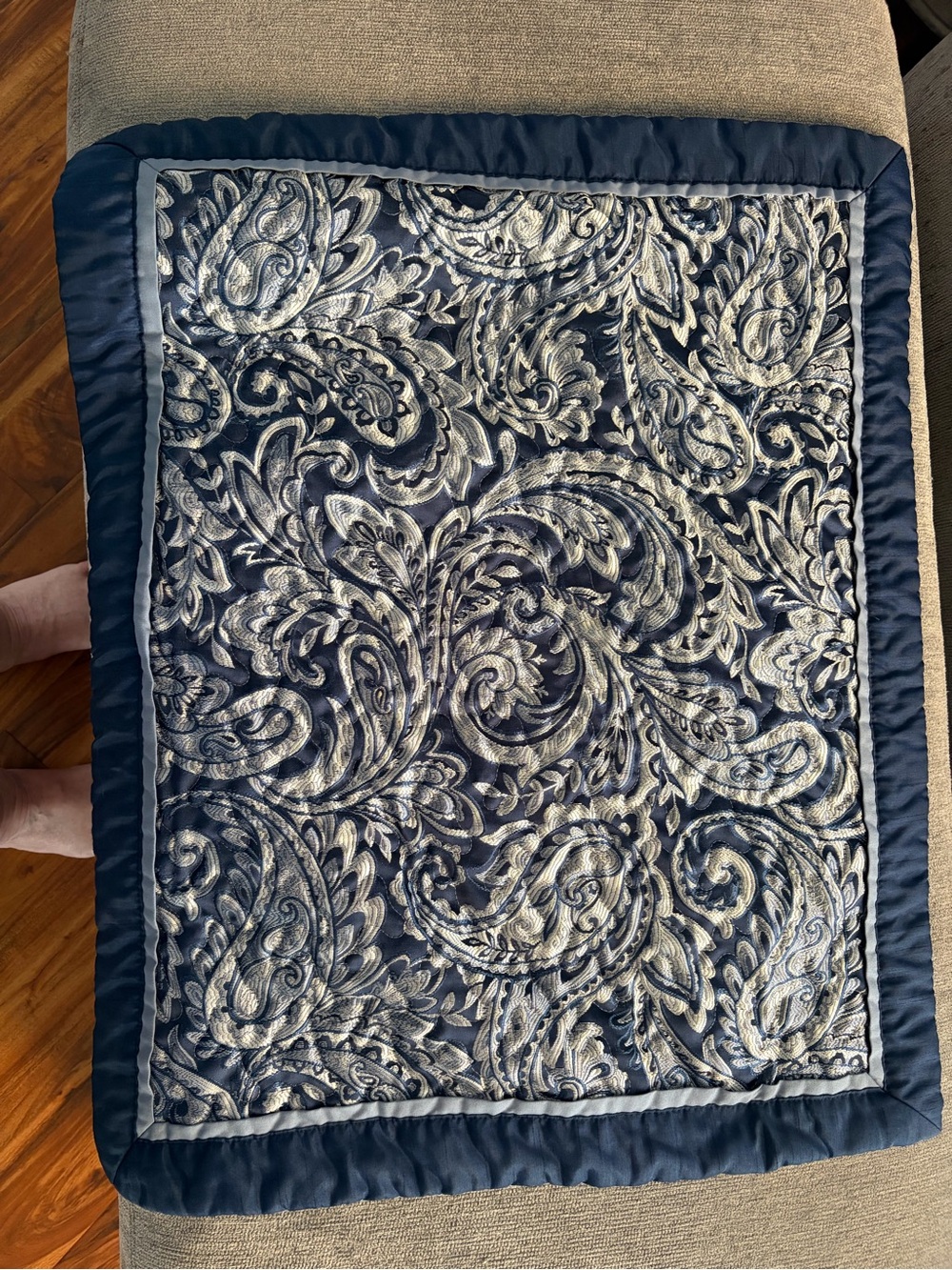 Navy and Cream Paisley Quilted Throw